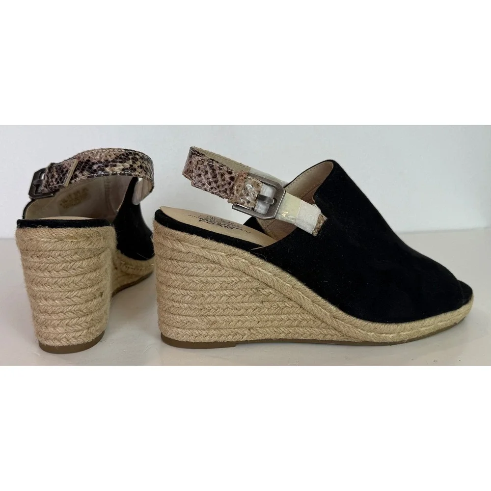 LifeStride Trina Wedge Sandal Black Suede Upper Snakeskin-Print Slingback Sz 9.5